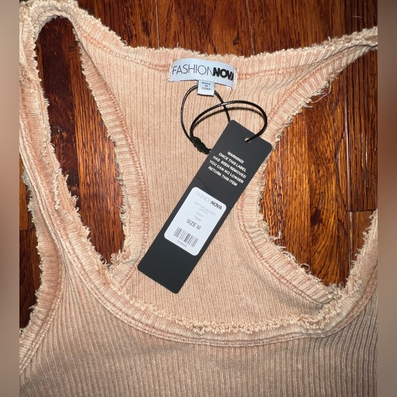 FASHION NOVA Ribbed Cutout Distressed High Neck Jumpsuit in Nude Size Medium - Picture 3 of 7